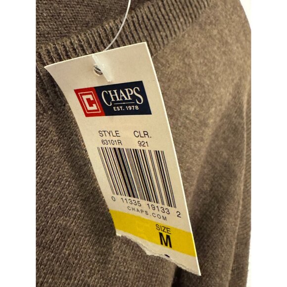 Chaps V-Neck Sweater Men’s Medium Brown Cotton Cashmere Blend - Picture 5 of 6